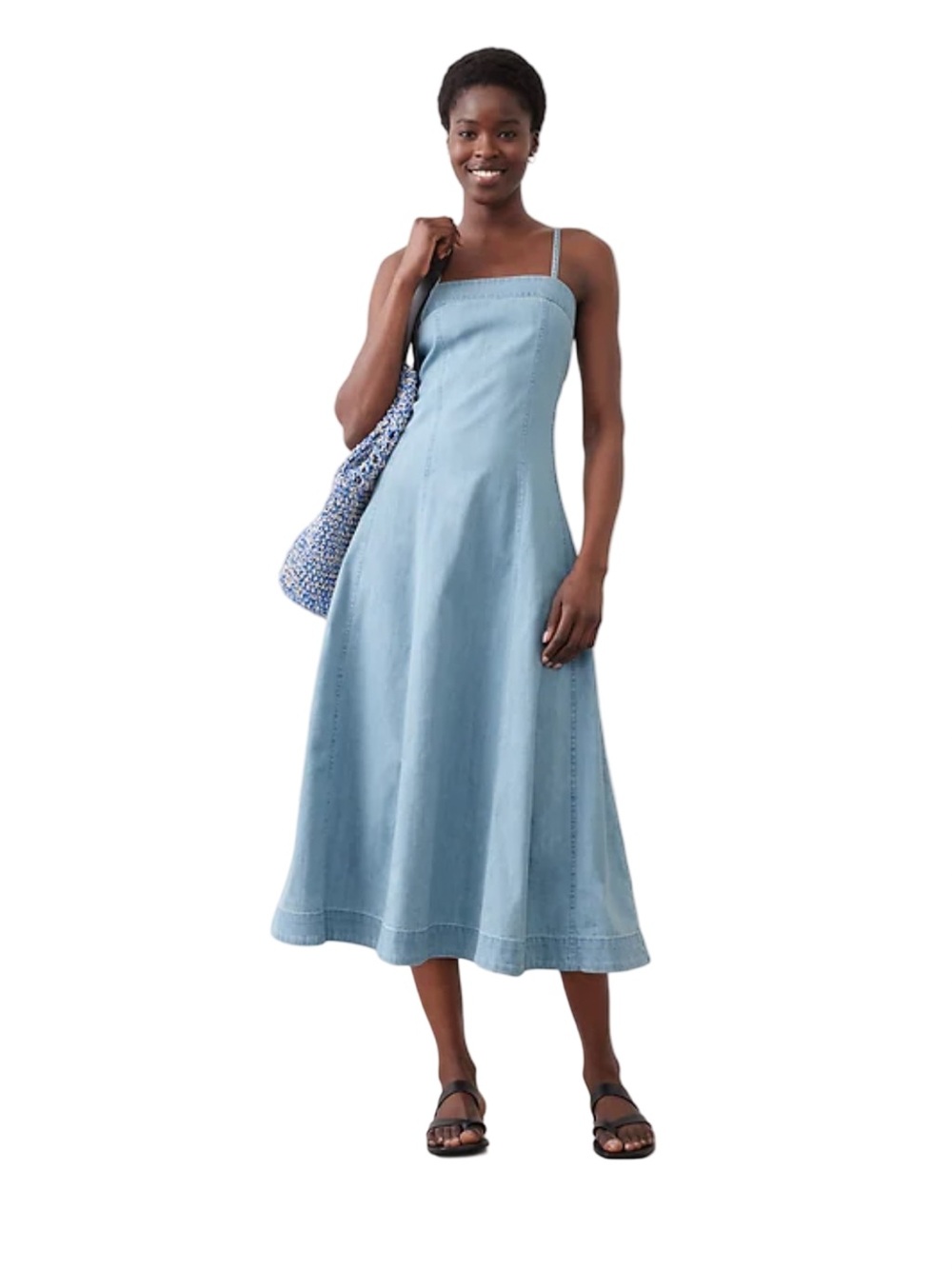 Banana Republic Denim Seamed Midi Dress Cotton Womens Size Medium